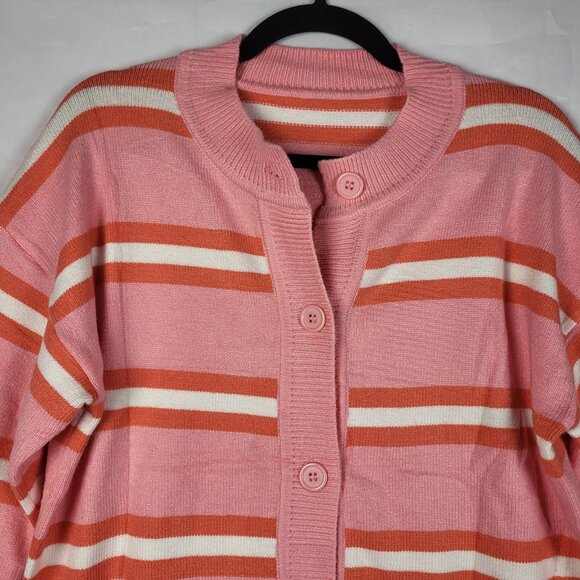 Pink Striped Cardigan Sweater Women's Medium Button Up Soft Career Colorful New - Picture 3 of 8